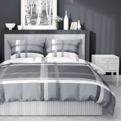 Pościel satynowa 220x200 Home Satin 40 szara biała kratka