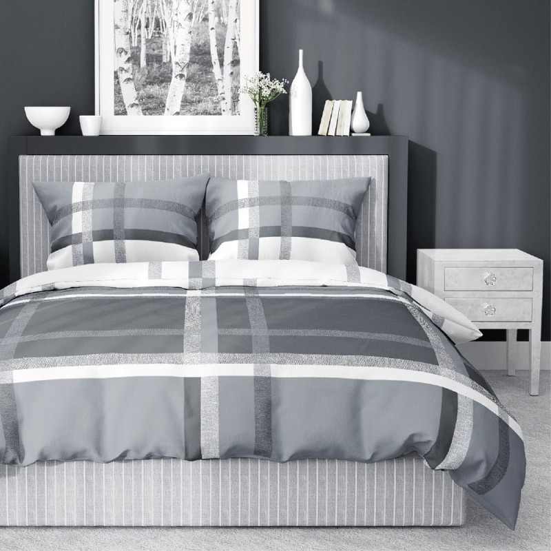 Pościel satynowa 220x200 Home Satin 40 szara biała kratka-1