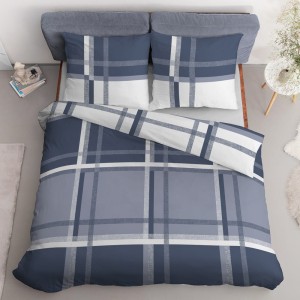 Pościel satynowa 220x200 Home Satin 40 niebieska biała kratka-3