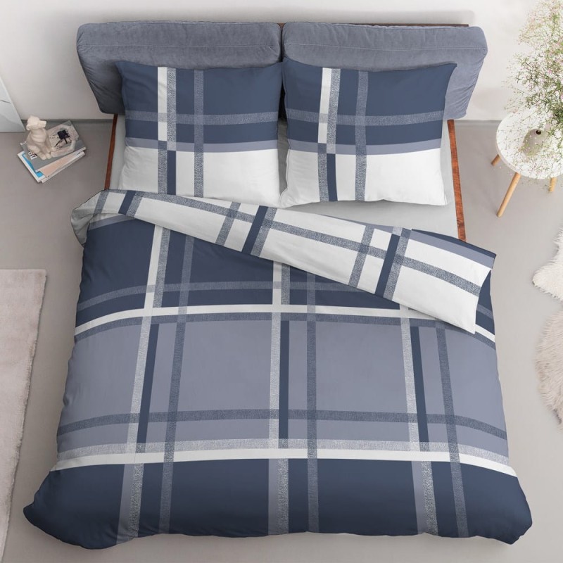 Pościel satynowa 220x200 Home Satin 40 niebieska biała kratka-3
