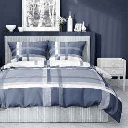 Pościel satynowa 220x200 Home Satin 40 niebieska biała kratka
