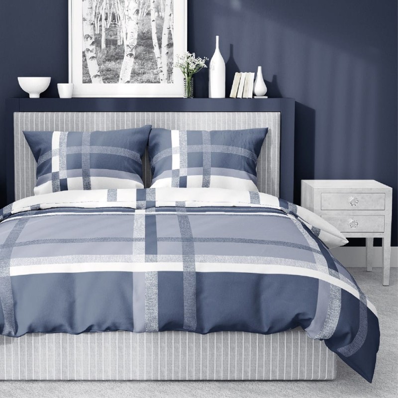 Pościel satynowa 220x200 Home Satin 40 niebieska biała kratka-1