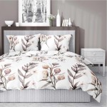 Pościel satynowa 140x200 Home Satin 54 biała beżowa gałązki kwiaty