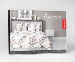 Pościel satynowa 140x200 Home Satin 54 biała beżowa gałązki kwiaty-4