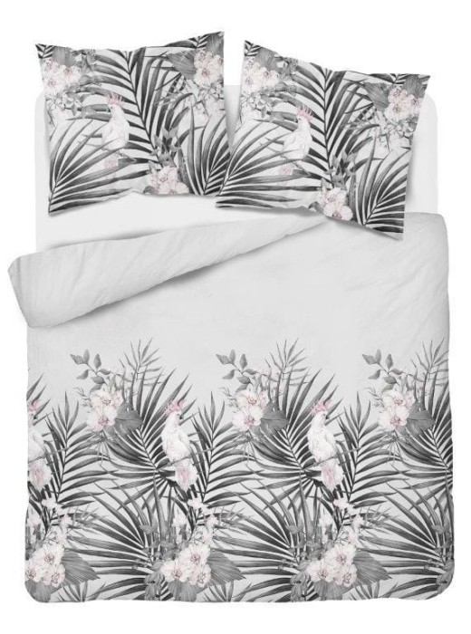 Pościel satynowa 160x200 Home Satin 122 szara liście papugi-2