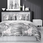 Pościel satynowa 160x200 Home Satin 122 szara liście papugi