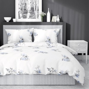 Pościel satynowa 220x200 Home Satin 122 biała niebieska kwiaty-1
