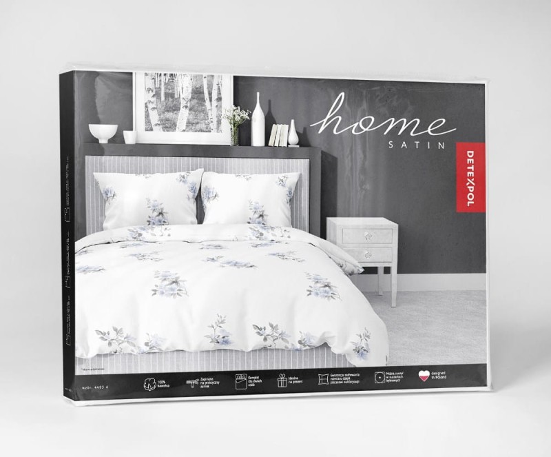 Pościel satynowa 220x200 Home Satin 122 biała niebieska kwiaty-4
