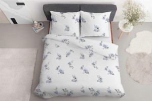 Pościel satynowa 220x200 Home Satin 122 biała niebieska kwiaty-3