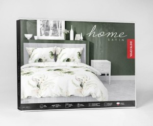 Pościel satynowa 140x200 Home Satin 126 biała zielona morelowa liście monstery-4