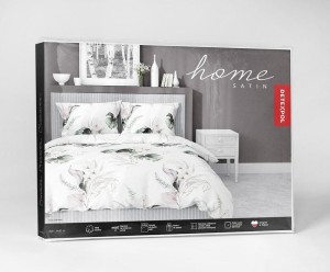 Pościel satynowa 140x200 Home Satin 126 biała zielona pudrowa liście monstery-4