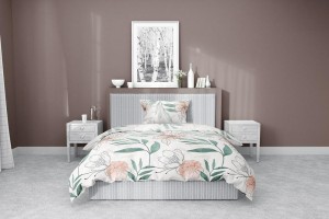 Pościel satynowa 140x200 Home Satin 126 biała zielona pudrowa kwiaty liście-3