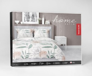 Pościel satynowa 140x200 Home Satin 126 biała zielona pudrowa kwiaty liście-4