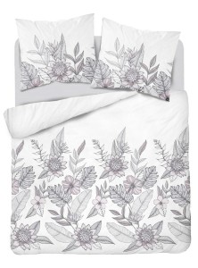 Pościel satynowa 220x200 Home Satin biała szara listki kwiaty-2