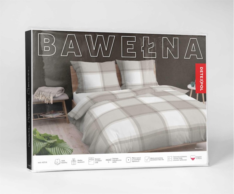 Pościel bawełniana 220x200 beżowa jasna kratka Bawełna 16-5
