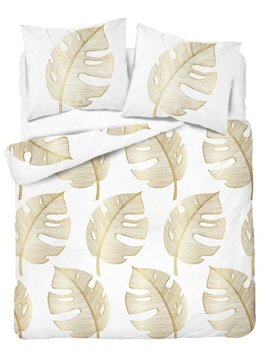 Pościel bawełniana 220x200 biała złota liście bawełna 40-2