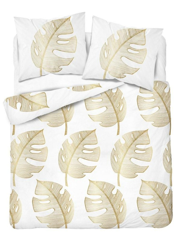 Pościel bawełniana 220x200 biała złota liście bawełna 40-2