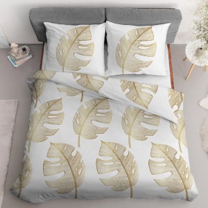 Pościel bawełniana 220x200 biała złota liście bawełna 40-3