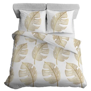 Pościel bawełniana 220x200 biała złota liście bawełna 40-4