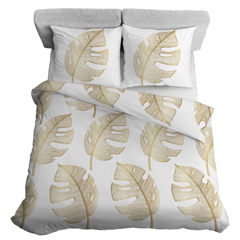Pościel bawełniana 220x200 biała złota liście bawełna 40-4