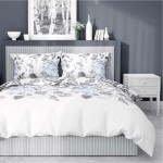Pościel bawełniana 220x200 biała szara błękitna kwiaty bawełna 40