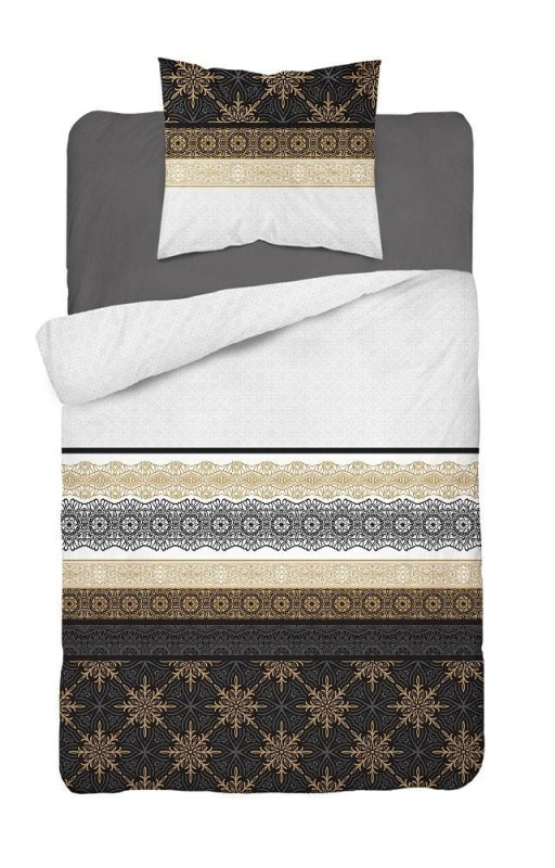 Pościel bawełniana 140x200 grafitowa złota glamour ornamenty Bawełna 88-1