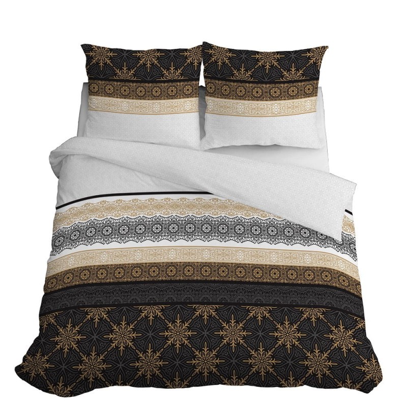 Pościel bawełniana 140x200 grafitowa złota glamour ornamenty Bawełna 88-4