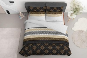 Pościel bawełniana 140x200 grafitowa złota glamour ornamenty Bawełna 88-2