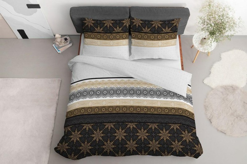 Pościel bawełniana 140x200 grafitowa złota glamour ornamenty Bawełna 88-2