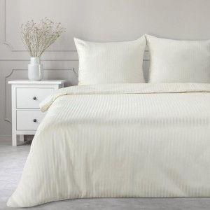 Pościel satynowa 160x200 Vera kremowa prążki adamaszkowa-1