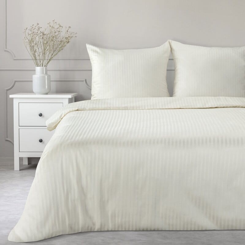 Pościel satynowa 160x200 Vera kremowa prążki adamaszkowa-1