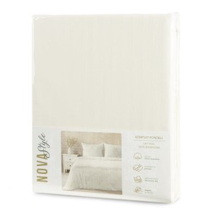 Pościel satynowa 160x200 Vera kremowa prążki adamaszkowa-6