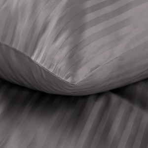 Pościel satynowa 160x200 Vera stalowa prążki adamaszkowa-3