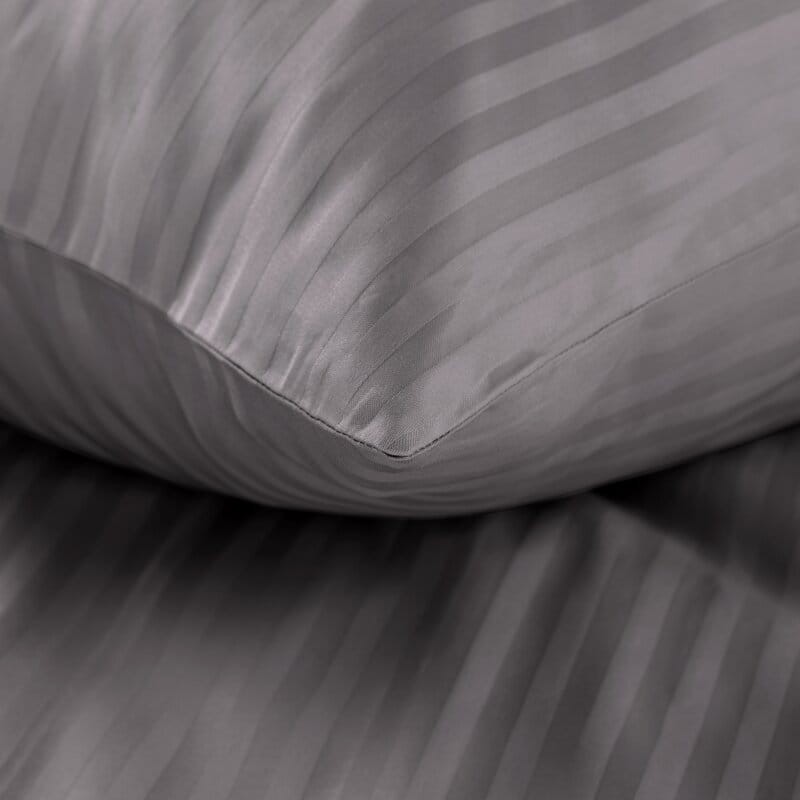 Pościel satynowa 160x200 Vera stalowa prążki adamaszkowa-3