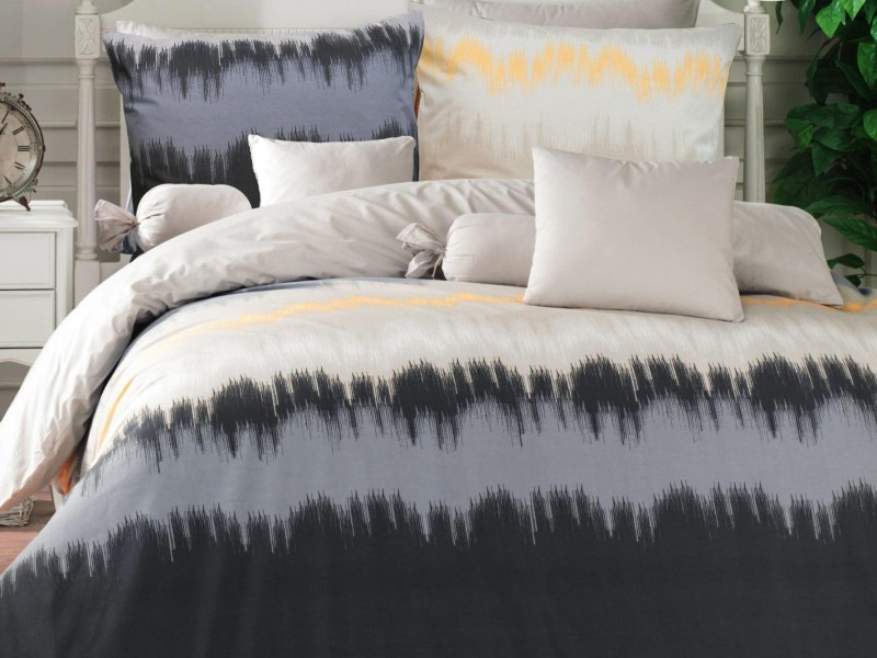 33678Pościel bawełniana 200x220 Vibe Grey kremowa grafitowa żółta pasy Cottonlove Exclusive-1