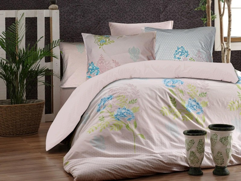 33680Pościel bawełniana 200x220 Ortanca Pink biała różowa pudrowa turkusowa zielona kwiaty Cottonlove Exclusive-1