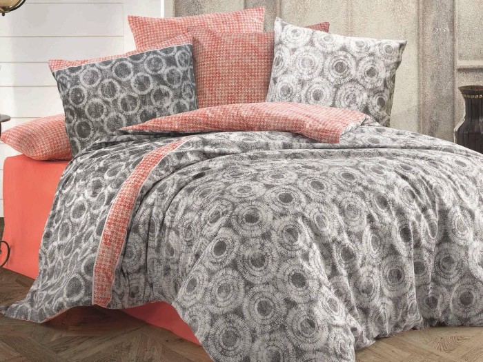 33682Pościel bawełniana 160x200 Octavia Grey szara czerwona kółka pepitka Cottonlove Exclusive-1