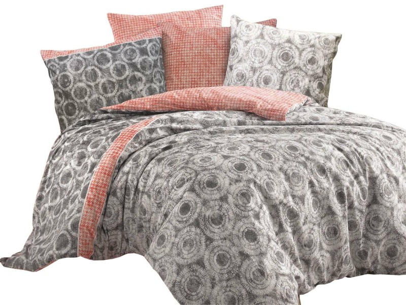 33682Pościel bawełniana 160x200 Octavia Grey szara czerwona kółka pepitka Cottonlove Exclusive-2