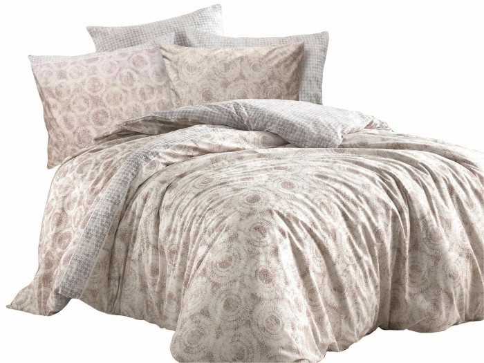 33684Pościel bawełniana 160x200 Octavia Brown beżowa szara kółka pepitka Cottonlove Exclusive-2