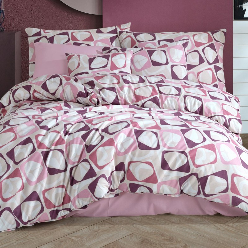 33691Pościel bawełniana 200x220 Club różowa geometria Cottonlove Exclusive 5-1