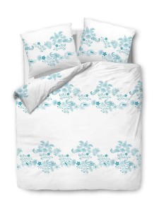 33712Pościel bawełniana 220x200 biała turkusowa ornamenty 71464/1 Cottonlove 3-1