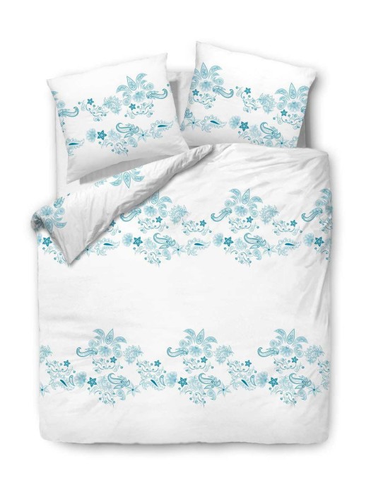 33712Pościel bawełniana 220x200 biała turkusowa ornamenty 71464/1 Cottonlove 3-1