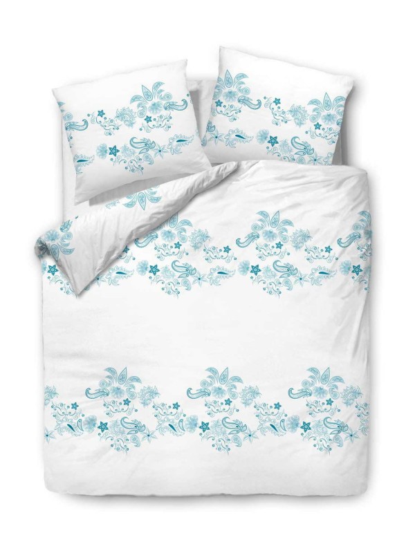 33712Pościel bawełniana 220x200 biała turkusowa ornamenty 71464/1 Cottonlove 3-1