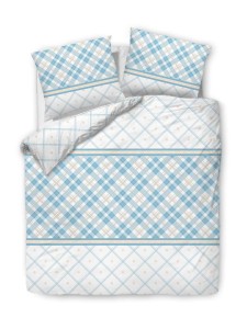 33715Pościel bawełniana 220x200 biała turkusowa kratka romby 71466/1 Cottonlove 3-1