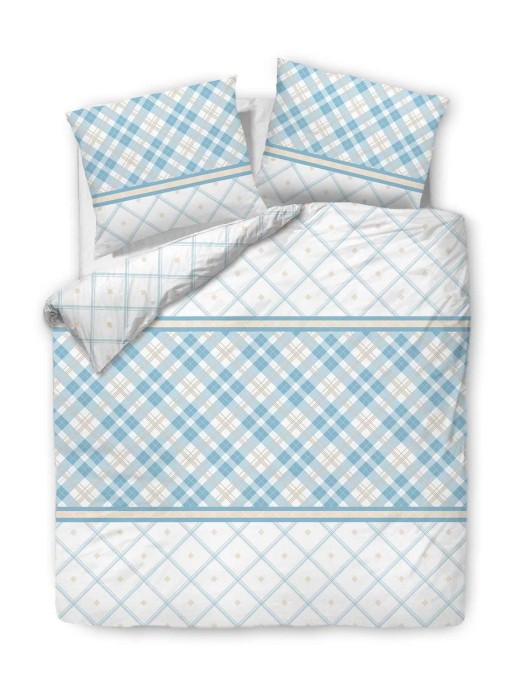 33715Pościel bawełniana 220x200 biała turkusowa kratka romby 71466/1 Cottonlove 3-1