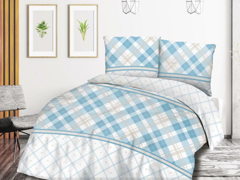 33715Pościel bawełniana 220x200 biała turkusowa kratka romby 71466/1 Cottonlove 3-3