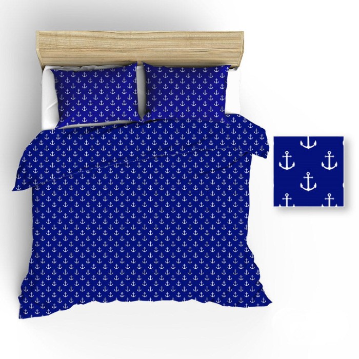 Pościel bawełniana 200x220 Extra granatowa białe kotwice-1
