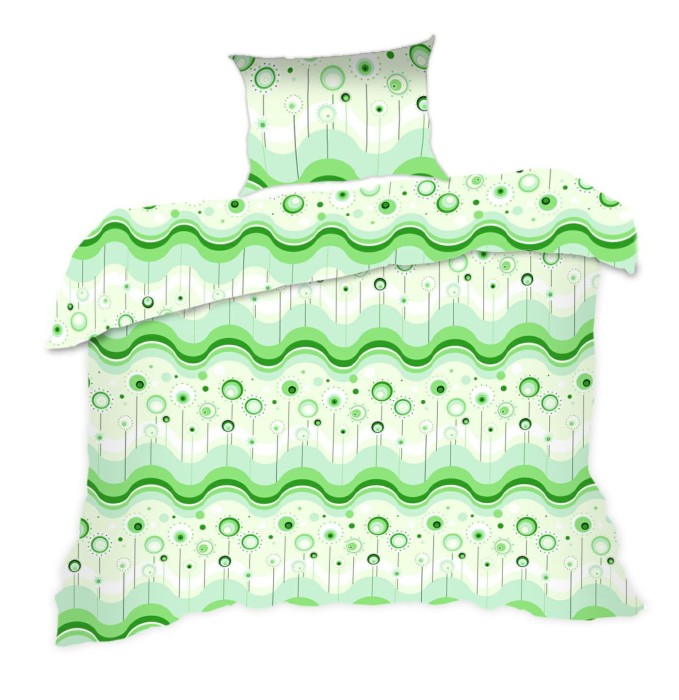 Pościel bawełniana 140x200 Classic zielona geometria-1