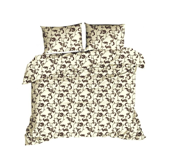 Pościel bawełniana 160x200 Classic kremowa brązowa wzorki-1
