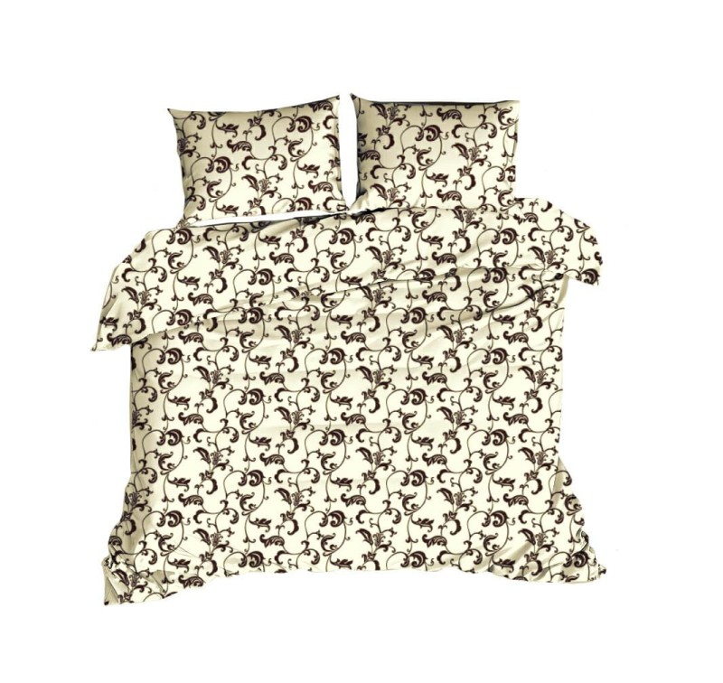 Pościel bawełniana 160x200 Classic kremowa brązowa wzorki-1